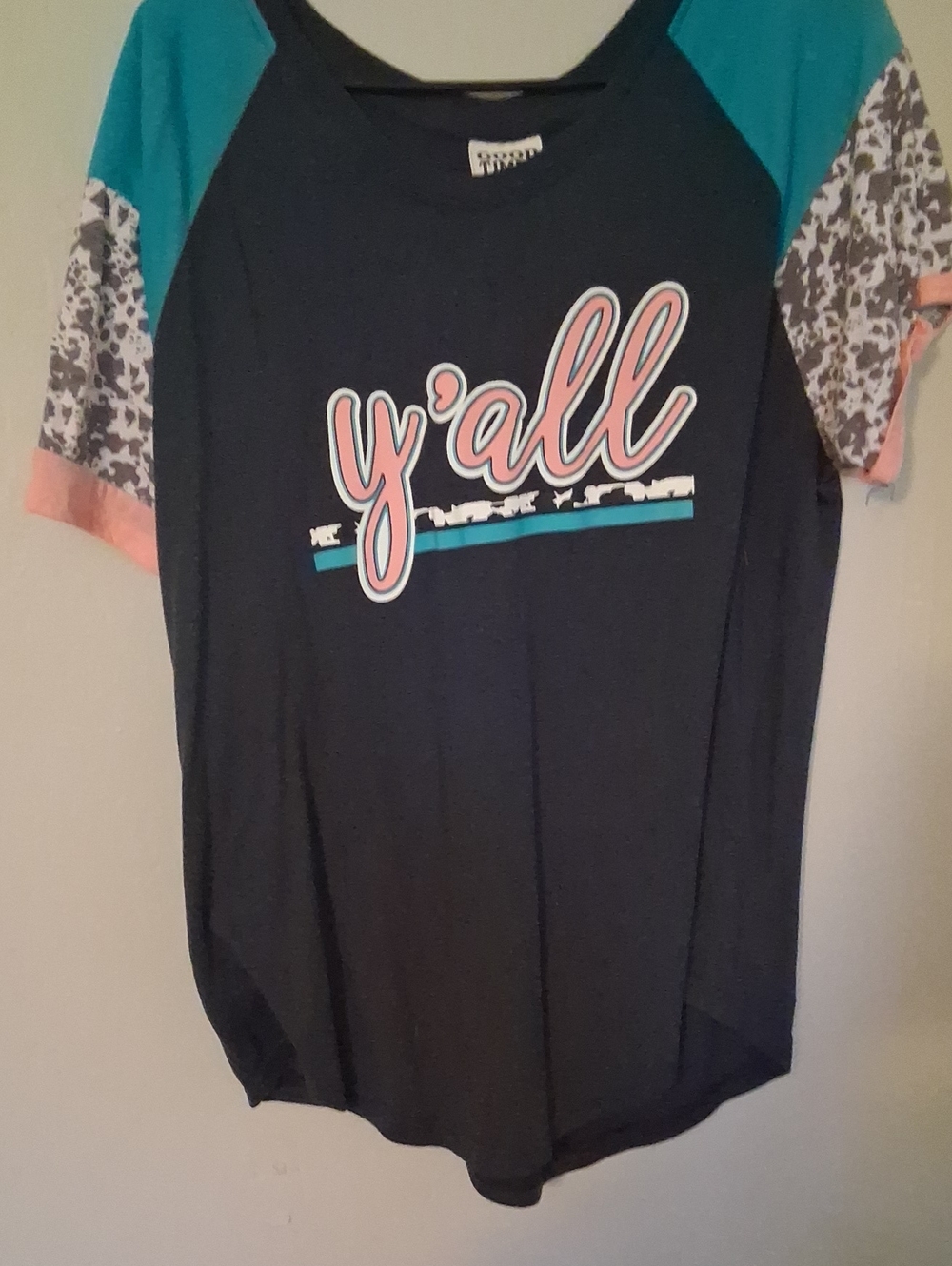 Girls' 'y'all' Graphic Raglan Tee - Black & Teal